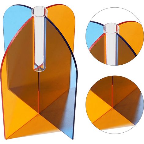 Vase géométrique en acrylique, finitions soignées, facile à nettoyer, style minimaliste, idéal pour le salon, une table ou une porte. Couleurs : orange et bleu. Dimensions : 20 x 15 x 2 cm. (1/5)