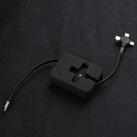 Câble de charge rétractable 3-en-1 avec support téléphone, USB rapide, compatible smartphones et tablettes, enrouleur pratique. (1/5)