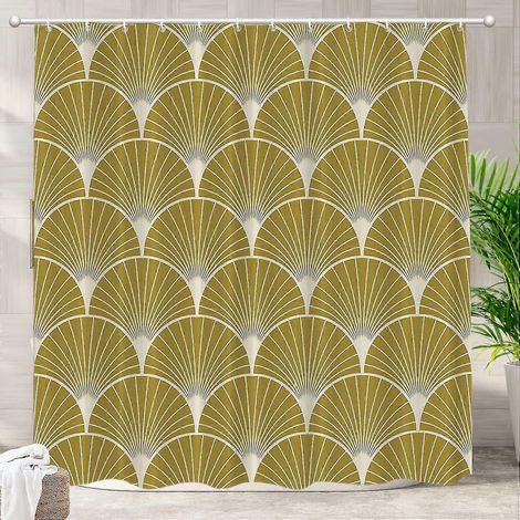 Filiyano-Rideau de douche vintage libellule dorée, style Art déco/Art nouveau, 183 x 183 cm, tissu imperméable pour salle de bain (1/5)