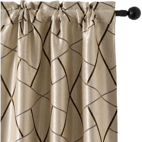 Paire de rideaux beige occultant fantaisie géométrique, marron, isolant pour salon, chambre, bureau, balcon, porte, fenêtre, 2 panneaux avec poche (beige et marron, 70 x 240 cm) (1/5)