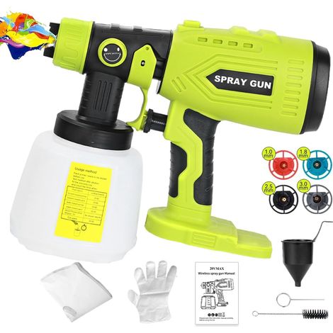 Pistolet à peinture sans fil compatible Ryobi 18V, 4 buses