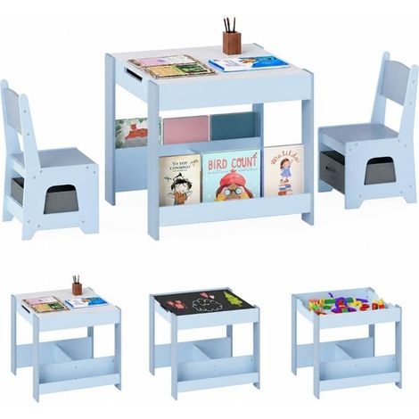 COSTWAY Table Enfant avec Chaise, Petite Table Enfant Tableau Amovible