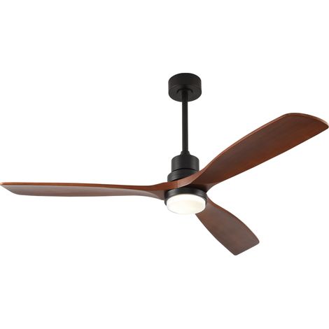 Ventilador de techo 60" con luz LED, 3 aspas de madera, 6 velocidades, mando a distancia, MODENUIT (1/5)
