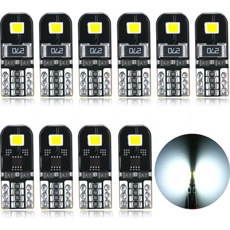 Ampoules T10 LED CANBUS Sans Erreur 12V Blanc Sans Polarité, Modèles W5W 194 501 168, Pour Éclairage Intérieur Voiture, Porte, Coffre, Plaque D’immatriculation, Lot De 10 Pièces