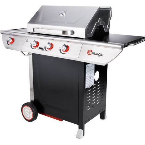 SOMAGIC - Barbacoa de gas MANHATTAN 350GPI - 3 quemadores 10.5kW + bandeja calientaplatos