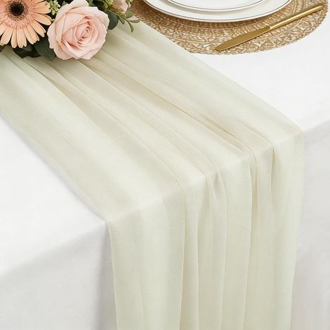 Chemin de table en mousseline beige 77x300 cm, doux et confortable, pour mariage bohème, fête, baptême, baby shower ou cuisine. (1/5)