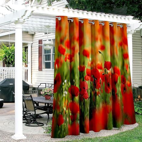 Set of 1 Outdoor Curtain with Eyelets, Heat Blocking Outdoor Curtain with 3D Flower Design, Waterproof and Opaque for Garden, Balcony, Terrace, Veranda (Eryngium, 132x243cm) (1/5)
