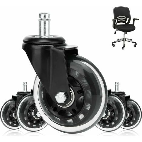 Ruote per sedia da ufficio silenziose, confezione da 5 ruote per sedia da ufficio con rotazione a 360°, ruote girevoli universali da 11 mm x 22 mm, resistenti al rotolamento e all'abrasione