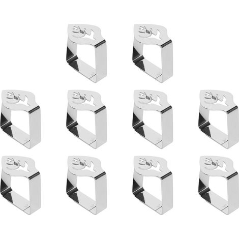 Lot de 10 pinces à nappe en acier inoxydable, style feuille, antidérapantes et multifonctions, couleur argentée, pour fêtes de famille et cafés. (1/5)
