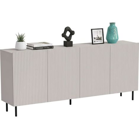 Credenza Corana, Madia da salotto con quattro ante battenti, Rialzato da terra, 200x42 h82 cm, Beige