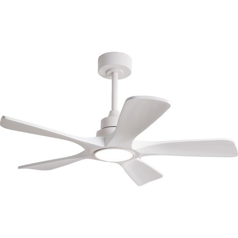 Ventilador de techo blanco de 42" con luz LED, 5 aspas de madera y mando a distancia (1/5)