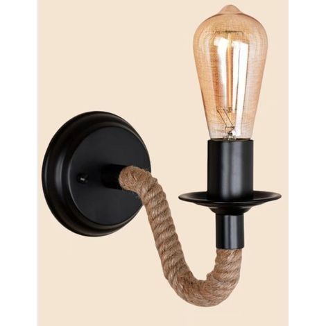Applique Murale Vintage, Corde De Chanvre E27 Rétro Applique Murale Interieur Pour Couloir Loft Chambre(Sans Ampoule) (1/4)