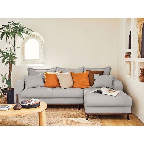 Albane - 4-sitzer ecksofa rechts - schlaffunktion und bettkasten - aus cord - hellgrau (1/5)