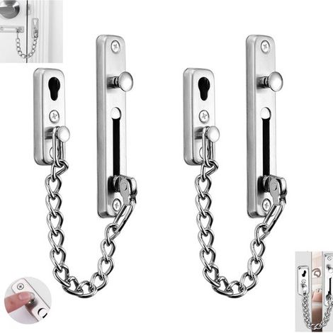 2 unidades, Cadena antirrobo para puertas, Cadena antirrobo, Cadena de acero inoxidable, No requiere perforación, Plateada, Acero inoxidable (1/5)