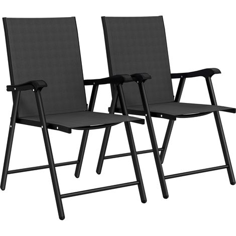 Folding Garden Chairs Set of 2, Foldable Garden Dining Chairs with High Back, Armrests, Texteline Seat, Black (1/5)