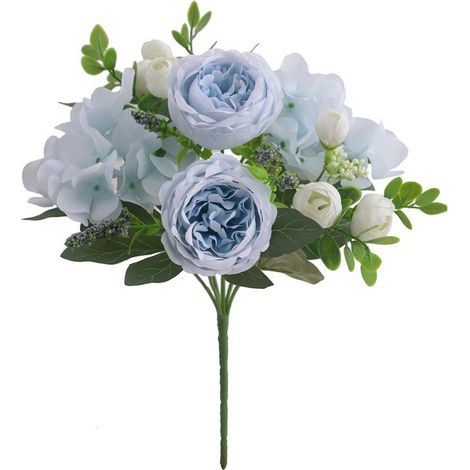 Lot de 2 bouquets de pivoines bleues artificielles en soie, mélange d'hortensias artificiels (bleus)