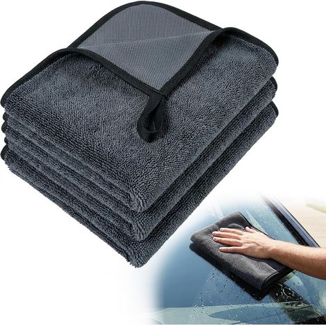 Chiffons microfibre auto lot de 3, 600GSM 60x40cm, séchage sans traces ni rayures pour voiture, moto et vitres. (1/5)
