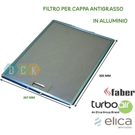 Filtro Cappa Alluminio Metallico 267 x 305 x 9 mm Elica Antigrasso Faber Ariston