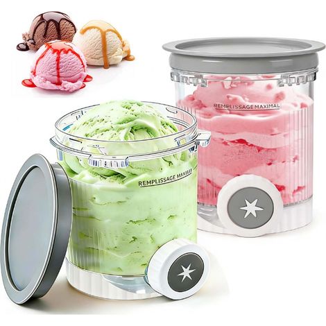 Pour 2 pièces Ninja Swirl Creami conteneur 480 ml récipient à crème glacée pour sorbetières Ninja Creami séries NC701 et NC700 - Sans BPA lavable au lave-vaisselle(lot de 2 avec couvercles gris) (1/5)