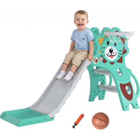 AIYAPLAY 3 in 1 Kids Slide for Indoor with Basketball Hoop - Blue (1/5)