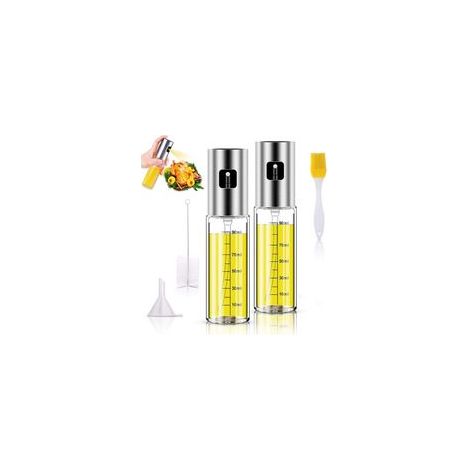 2PCS 100ML Vaporisateur Huile avec Échelle, Pulverisateur Huile d'olive avec Entonnoir Vaporisateur Huile Cuisine en Acier Inoxydable avec Balais d'Huile et Brosse de Nettoyage (1/5)