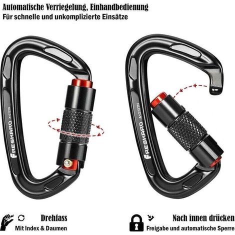 Kletterkarabiner, automatischer Verriegelungskarabiner, 25 kN – 2550 kg, CE-zertifiziert, hochbelastbar, für Bergsteigen, Hundeleine, Boxsack, Feuerwehr, Hängematte, Schlüsselanhänger, groß (10 cm), s (1/5)