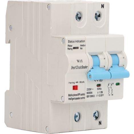 Disjoncteur intelligent Wi-Fi 2P pour montage sur rail DIN avec télécommande et temporisation, 230 V CA, 32 A (1/5)