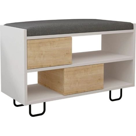 Panca scarpiera con cuscino colore bianco e rovere - Troy (1/4)