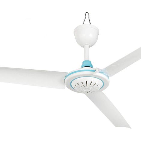 Ventilador de techo portátil silencioso 12V DC – Mini suspendido para camping, cenador, dormitorio o residencia – Blanco y azul