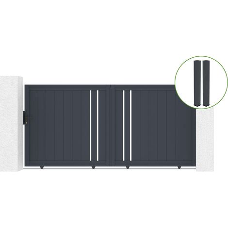 Puerta corredera 3m GIONA H.160cm aluminio gris + 2 postes 20x20cm H.190cm (1/5)