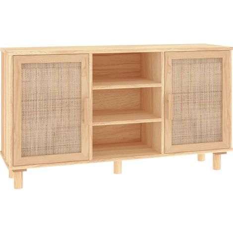 GBLY Sideboard Braun 105x30x60 cm Massivholz Kiefer und Natur-Rattan (1/5)