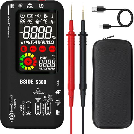 S30X Multimètre Numérique Intelligent avec Thermomètre IR 12:1 Testeur Diode Haute Tension 9999 Comptes LCD Couleur Voltmètre Ampèremètre Rechargeable pour HVAC LED Automobile Électronique (1/5)