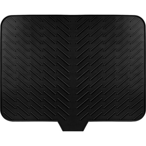 Tapis d'égouttement en silicone 40 x 30 cm avec drain et structure rainurée, résistant à la chaleur, antidérapant, tapis de drainage en silicone, noir, pour évier de cuisine (1/5)