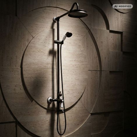 PaulGurkes Système de Douche Nostalgie Noir avec Douche Plafonnier (1/5)