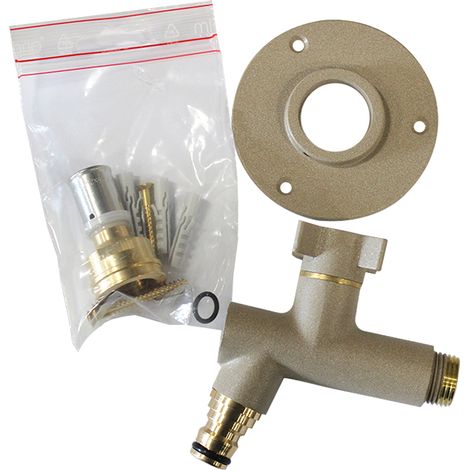 Robinet de jardin antigel OSLO vertical Mâle 1/2" (15/21) avec son applique Multicouche Ø16x2 - Sable - Anquier