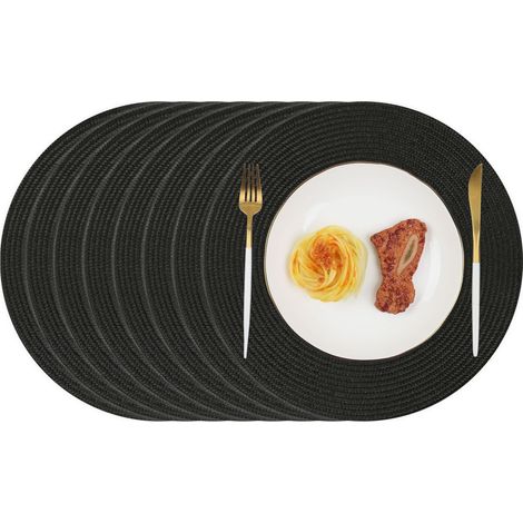 Lot de 6 Set de Table Rond Lavable Dessous de Table Noir sous Assiette de Table Résistantes à la Chaleur Antidérapant 34cm (1/5)