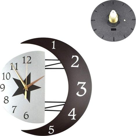 Pendule Murale Silencieuse Créatif Moon Shaped Frame Horloge Murale en Quartz, Modern Horloge Pendule Wall Clock Home Decor Pour Salon, Cuisine, Chambre à Coucher (1/4)