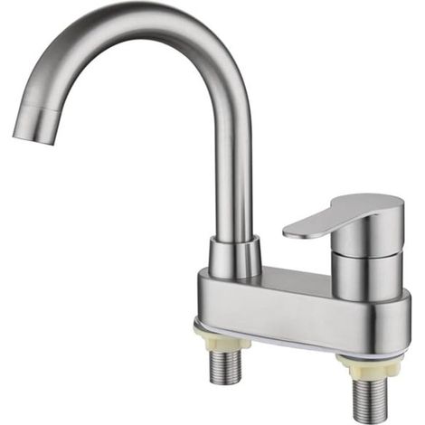 Mitigeur de lavabo monocommande à montage central, mitigeur de lavabo à 2 trous, mitigeur de lavabo en nickel brossé (1/5)