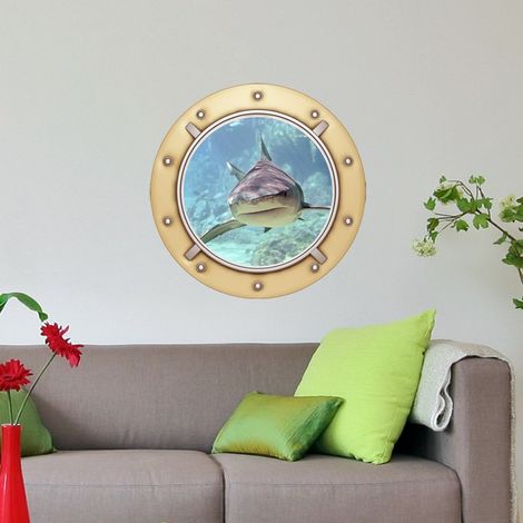 Sticker trompe l'oeil Requin design 40 x 40 cm (1/3)