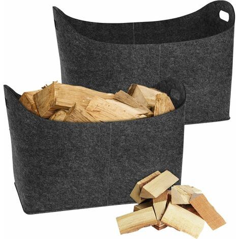Pair - Lot de 2 sacs en feutre pour bois de cheminée,55 x 30 x 40 cm feutre, Gris foncé (1/5)