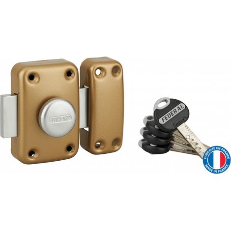 Thirard – Verrou à bouton Federal pour porte d'entrée – Cylindre 45mm en acier – 4 clés plates réversibles magnétiques – Protection anti-arrachement (1/5)
