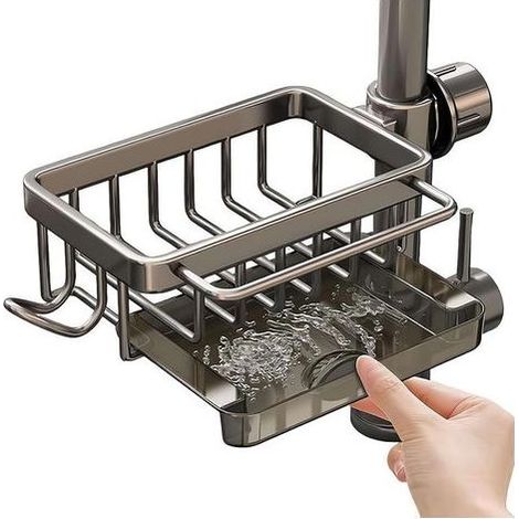 Organisateur de robinet d'évier, porte-éponge à vaisselle à fixer sur le robinet, bac de récupération, support de rangement multifonctionnel pour tuyau d'arrosage rond (1/4)