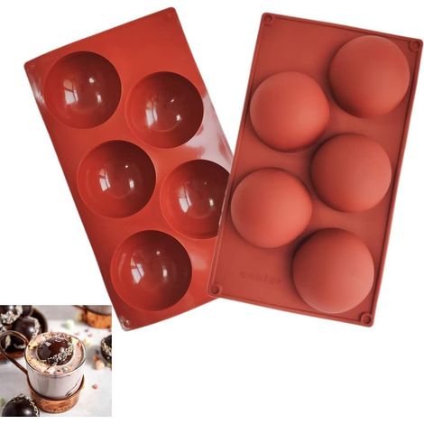 Lot de 2 moules en silicone ronds à 5 trous - 8 cm - En forme de demi-sphère - Pour chocolat, gâteau, gelée, mousse de dôme (1/5)