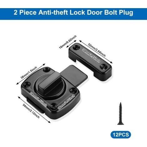 NALOOKAMIC  2 Pièces Verrou Loquet Porte Interieure,Durable Petit Loquet Porte Noir,Alliage de Zinc Verrou Porte Chambre Avec Vis,Tournant Petit Verrou de Porte de Sécurité,pour Applicable à Diverses 