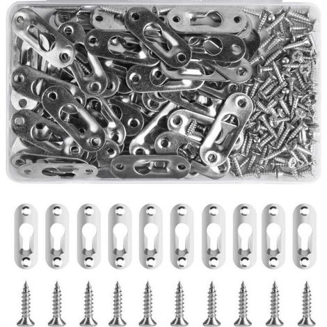 60 Supports de Montage Dissimulés en Métal pour Tableaux, Cadres Photo, Armoires et Miroirs – Avec 120 Vis incluses (1/5)
