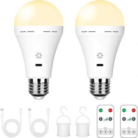 Filiyano – Lampe LED rechargeable - 7 W E27 avec télécommande et variateur tactile Lampe de secours pour le camping (lumière blanche chaude) lot de 2 (1/5)