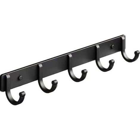 Patères murales, crochets muraux – cintres adhésifs for salle de bain et placard, cintre peu encombrant for vestes, chapeaux sacs(Black,5 Hooks 36cm) (1/5)