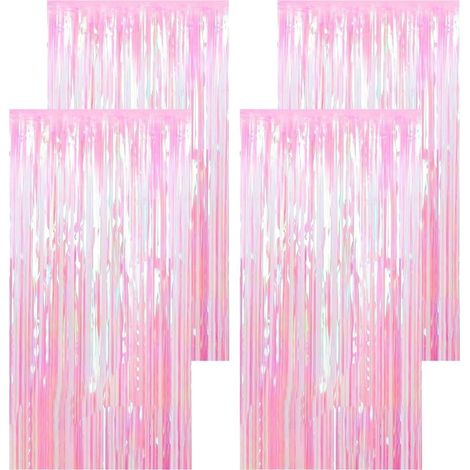 4 pièces Rideau Anniversaire Arc en Ciel Rideau Métallique de Frange Rideau a Frange Multicolore Rideau Paillette pour Mur Photographie Mariage Halloween d'anniversaire Noël Party (1mx2m) (1/5)