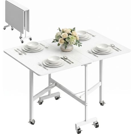 Mesa de Comedor Plegable para 4-6 Personas con Ruedas y Alas Abatibles Mesa Abatible para Cocina 120x80x73 cm Blanco (1/5)
