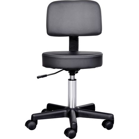 Tabouret massage a roulettes reglable en hauteur pivotant avec dossier ergonomique noir